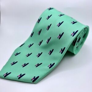 Johnnie-O Men's Tie Green Blue Pink Graphic Print Logo 100% Silk Classic 60x3.75